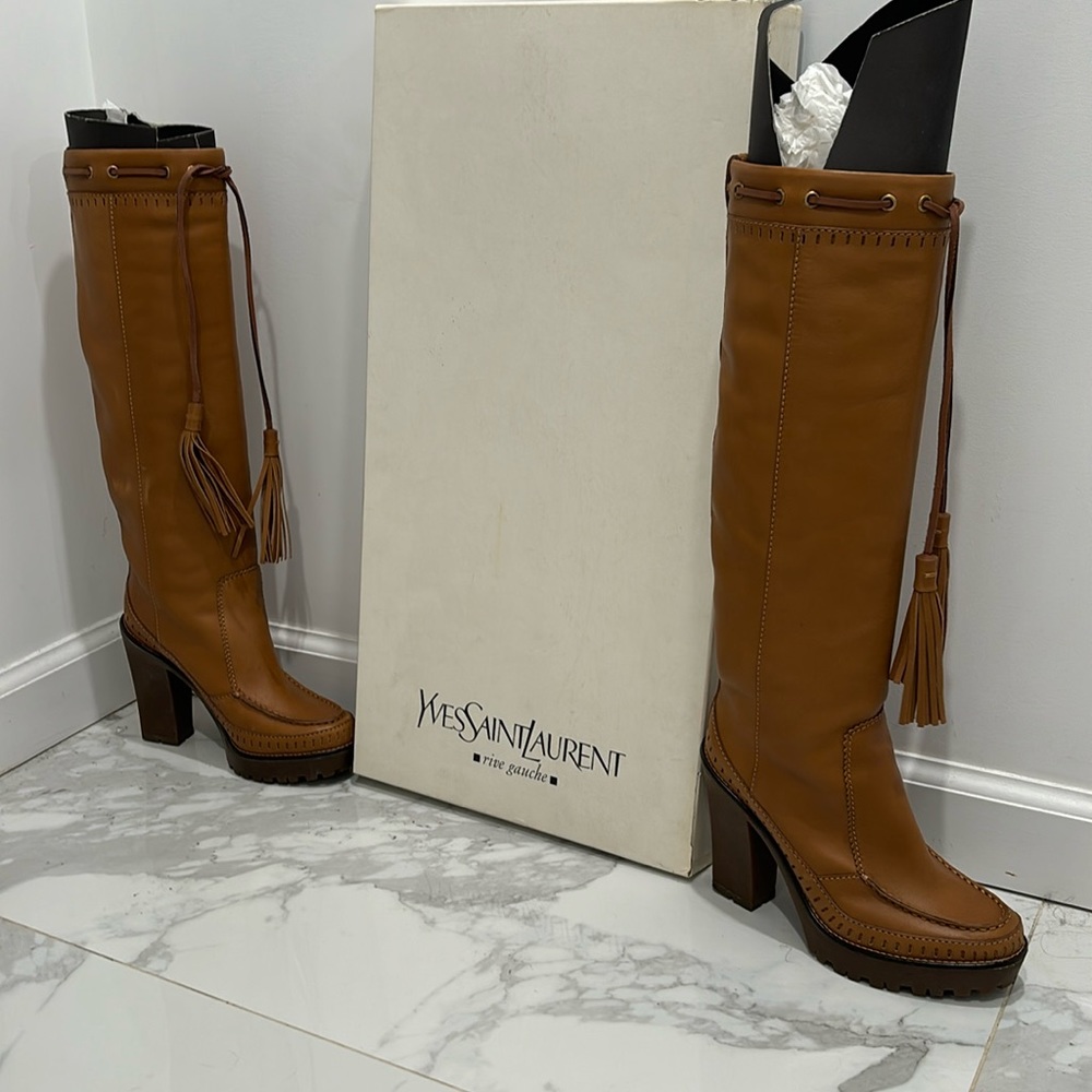 YSL Rive Gauche Brown Leather Boots 👢 👢Brand  🆕 size 8/ size 38 European